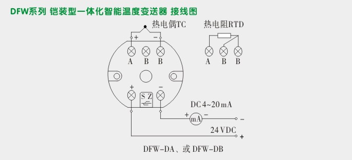 导轨式温度变送器,DFW温度变送器接线图